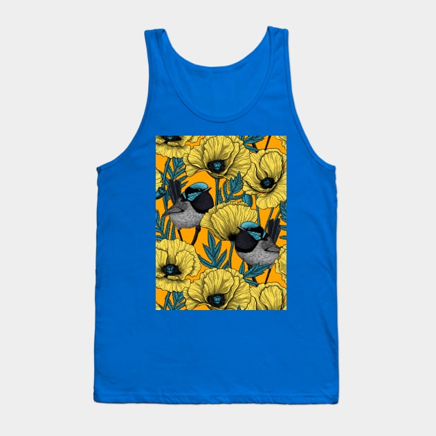 Fairy wren and poppies in yellow Tank Top by katerinamk